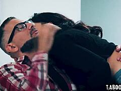 Calvin Hardy thrusts deep into Isabelle's throat, holding her close with his throbbing cock!