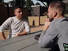 Cocksucking bottom twunk barebacked outdoor by active bf?