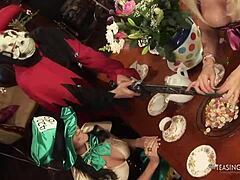 gorgeous chicks enjoy wild group fun with guys