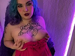cosplayer with blue hair craves dildo in horny session