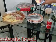 the pizza delivery guy gets served in lingerie by paty bumbum and el toro de oro while bruxo fire records everything outdoors