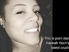 Ebony whore Hannah Horns sucks and fucks with toys