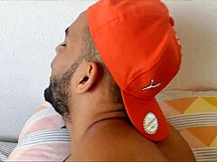 Gay guy testing sex toy eagerly.