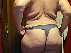 she's horny in her thong panties, ready for some intense fucking 😏