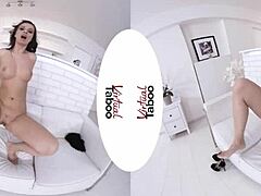 Shaved Brunette Achieves Intense Orgasm Through Fishnet Masturbation