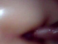 Oiled pussy fucked by cock in detailed scene