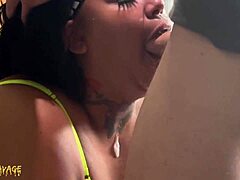 Ebony Deepthroat Queen Takes Huge Facial Cumshot from White Man