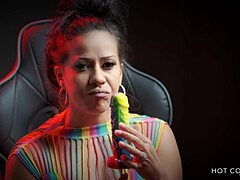 sexy latina sucks huge lollipop, making you cum with dirty talk and sloppy moves