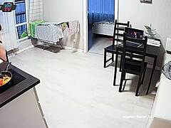 slim babe cooking topless in kitchen voyeur