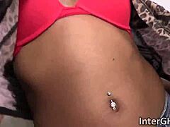 Sexy ebony teen takes white cock at gloryhole.