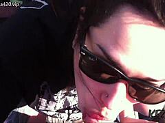 public blowjob outdoors on tall bridge with latina