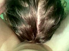 cumshot on stepsisters tits and hair after long handjob in bathroom