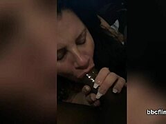 A mature brunette milf girlfriend sucks interracial cock in pov blowjob scene