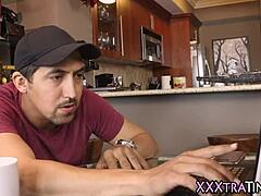 Little teen subtly milks cock with deepthroat and facial