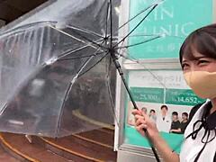 Asian babe gives homemade blowjob and cumshot