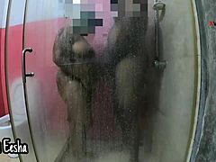 An Indian couple has passionate sex in a hotel bathroom, with the chubby girl giving a hard blowjob