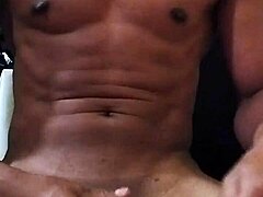 Intense solo handjob after a month of no sex leads to explosive cumshot.