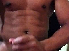 Intense solo handjob after a month of no sex leads to explosive cumshot.