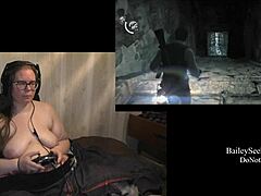 naked brunette with tattoos and piercings plays evil within part 9