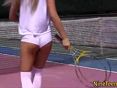 Solo Blonde Teen Teases Outdoors with Sensual Touch