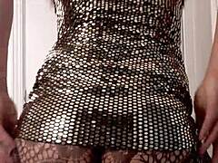 Hot Crossdresser in Sexy Gold Tight Dress