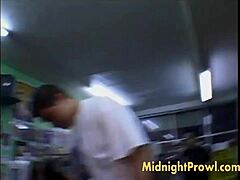 Hot blonde babe licks pussy while blowing a group outdoors.