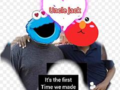 Uncle Jack sings a Sesame Street remix without voice effects on the street.