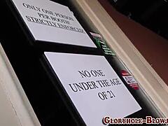 Busty babe sucks massive black cock