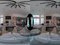 Latina maid gives oral pleasure in her first VR porn experience