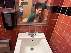 Hailey Rose takes a risky creampie in the Whole Foods bathroom.