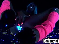 Samantha Saint masturbates in black light solo.