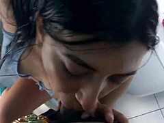 Amateur teen couple's public bathroom encounter