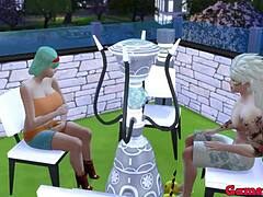Hinata and her friend Madara go to the pool where she offers to help him by masturbating and giving him an anal massage.