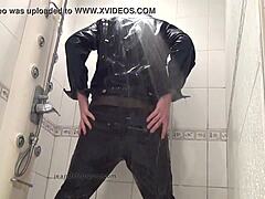 Master Washes Feet In Blue Jeans