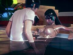 Latina gets fucked in the pool during game night