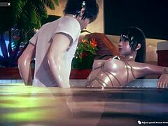 Latina gets fucked in the pool during game night