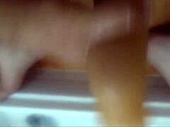 Chubby guys enjoying steamy handjob fun in the bath