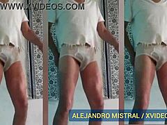 Alejandro Mistral Strips to White and Blue Underwear