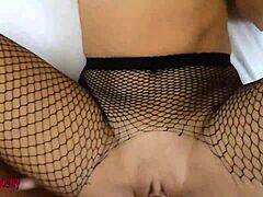 Pantyhose footjob turns into rough hardcore sex with intense pussy pounding.