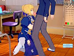 Fate saber gets her big tits rubbed in 3d hentai