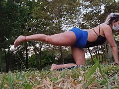 Brazilian latina girl got so excited while doing yoga at home 😍