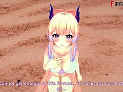 Cute anime girl Kokomi's beach adventure in Genshin Impact