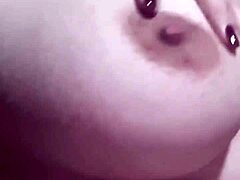 Bbw hotwife playing with her big boobs and inserting dildos in the pussy