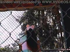 Brunette pornstar twerks in baseball uniform