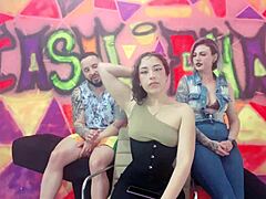 Friend Visits For Podcast Gets Fucked By Couple!