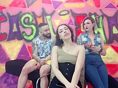 Friend Visits For Podcast Gets Fucked By Couple!