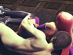 Makai Kishi from Taimanin Asagi 3 in steamy 3D spooning action on floor