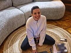 Brunette Swallows Cum in Mouth After Intense Blowjob and Wild Sex Session