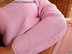 Pink Sweater Babe Mayumi Yamanaka Teases with Bare Breasts