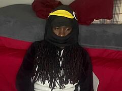 Guccicapone in onesie gives handjob to big black cock, leading to explosive cumshot in homemade scene